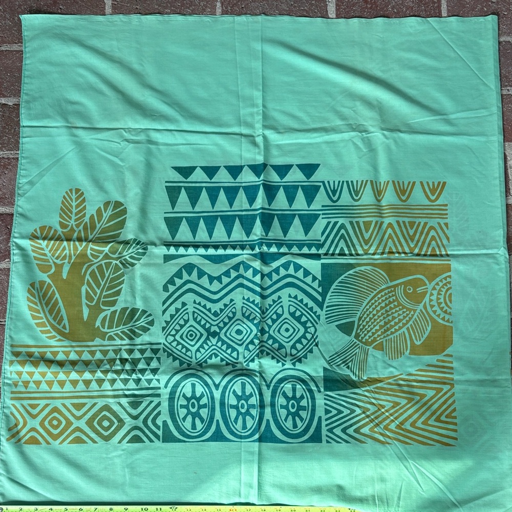 Vintage Aqua Swim Sarong/Sari with Teal and Gold Geometric Print - Picture 11 of 15